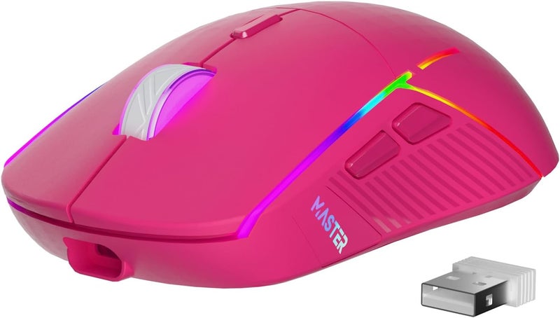 FFJ Wireless Gaming Mouse, 24000 DPI, Tri-Mode 2.4G/USB-C/Bluetooth 5.3 Gaming Mouse Wireless, RGB Programmable Mouse Gamer, 75Hrs Battery Life, Rechargeable Gaming Mice for PC, Mac, PS5, Xbox-Magenta - Image 1